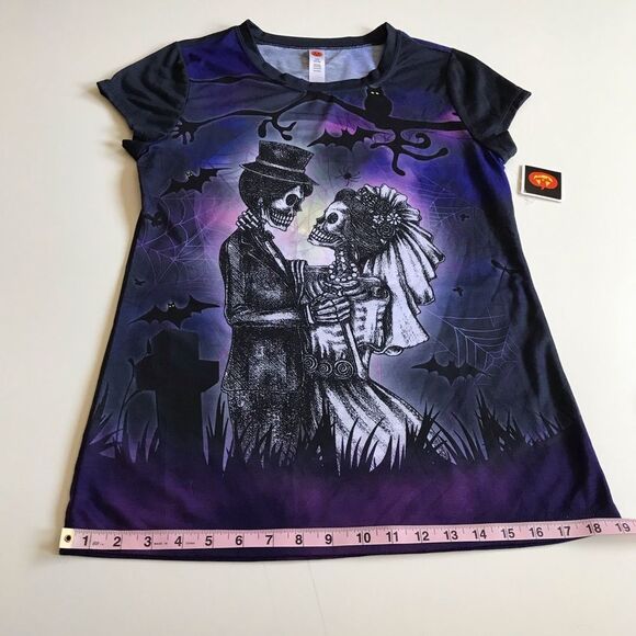 Skeleton Bride & Groom Gothic Halloween Dia de los Muertos Tee Sz L NWT - Picture 8 of 13